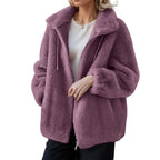 Women's Fleece Teddy Jacket – Hooded Full Zip Winter Coat with Front Pockets