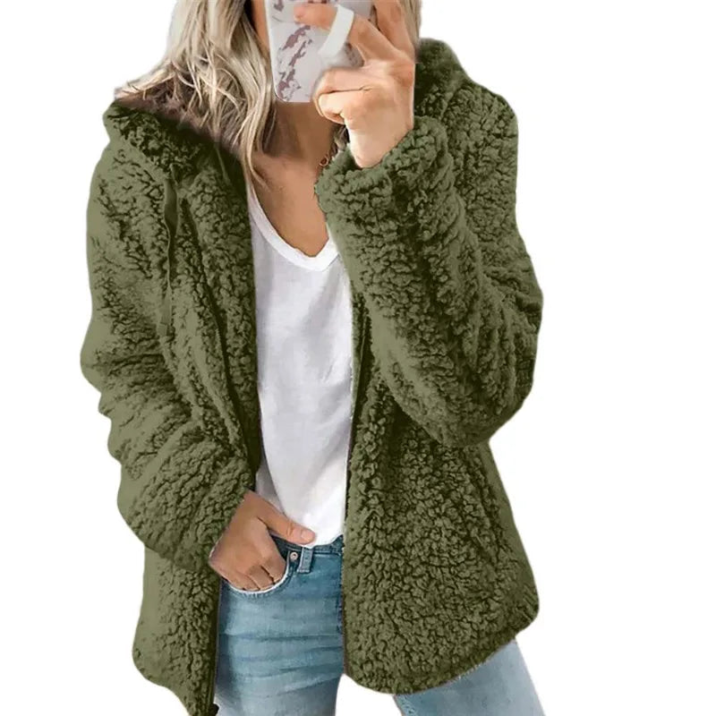 Women's Teddy Fleece Jacket – Fluffy Long Sleeve Open Front Winter Coat Main image