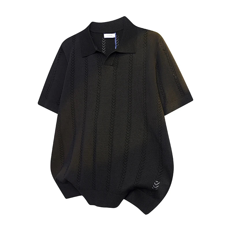 Vertical Pattern Buttonless Polo Top Men