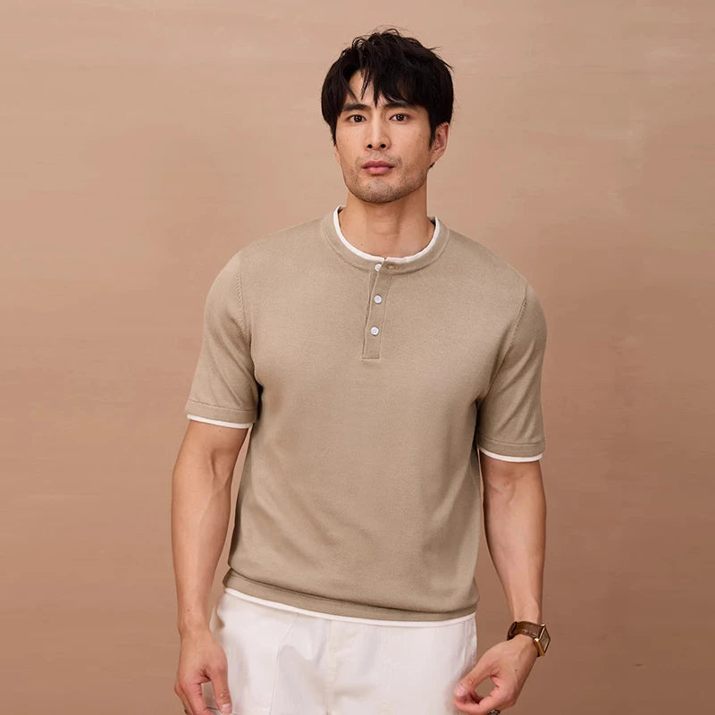 Mens Button Neck Pullover Tee