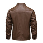 Men's Leather Look Jacket – Full Zip Front, Long Sleeves and Pointed Collar
