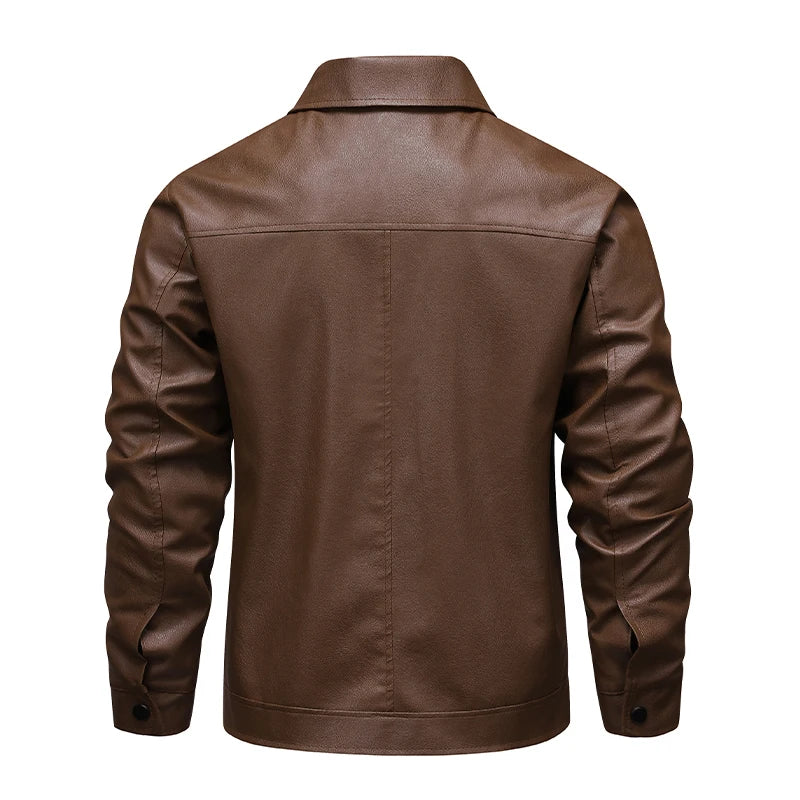 Men's Leather Look Jacket – Full Zip Front, Long Sleeves and Pointed Collar
