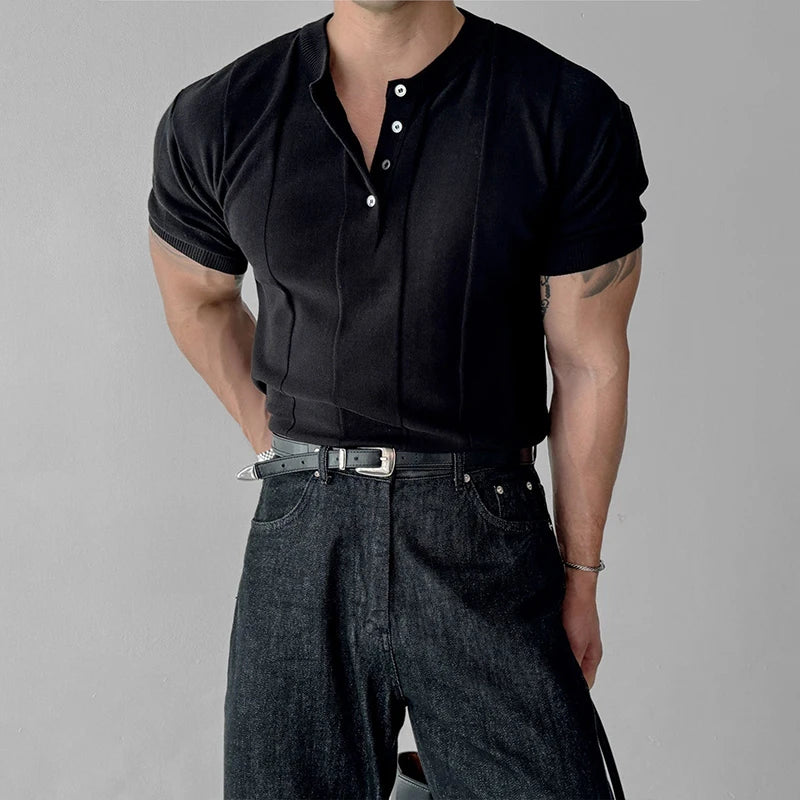 Mens Short Sleeve Collared Henley Shirt