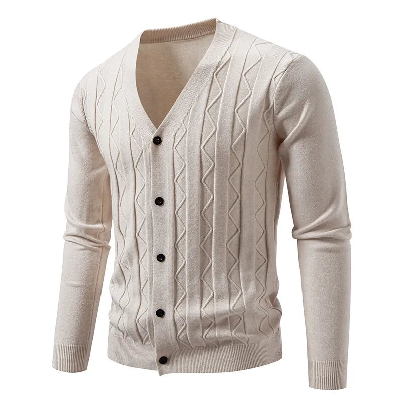 Men's Cable Knit V Neck Button Front Cardigan
