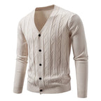 Men's Cable Knit V Neck Button Front Cardigan