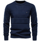 Men's Knitted Crew Neck Jumper – Long Sleeve Textured Sweater with Ribbed Trims