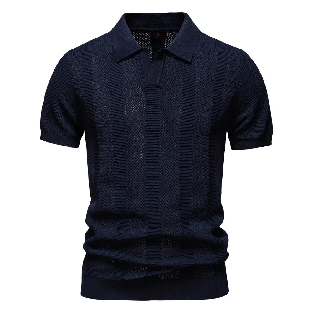 Men's Classic Polo Shirt with Short Sleeves and Textured Front