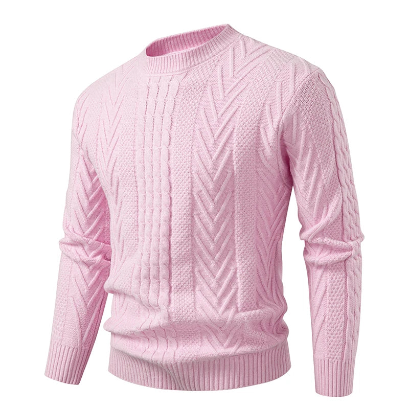 Men's Patterned Crewneck Sweater Long Sleeve Ribbed Hem