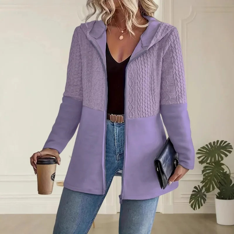 Women's Hooded Knit Cardigan – Zip Front Jacket with Long Sleeves and Pockets