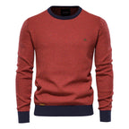 Men's Knitted Crew Neck Jumper – Textured Long Sleeve Sweater with Ribbed Cuffs