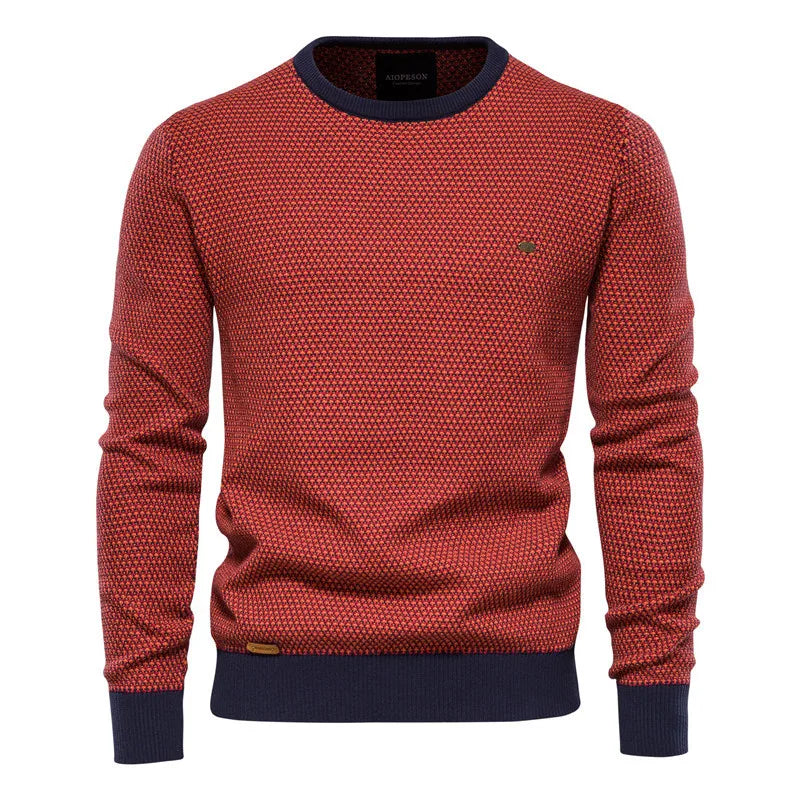 Men's Knitted Crew Neck Jumper – Textured Long Sleeve Sweater with Ribbed Cuffs