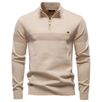 Men's Knitted Quarter Zip Jumper – Long Sleeve High Neck Striped Sweater