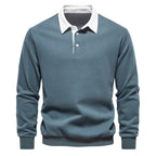 Men's Classic Collared Long Sleeve Polo Shirt with Ribbed Cuffs