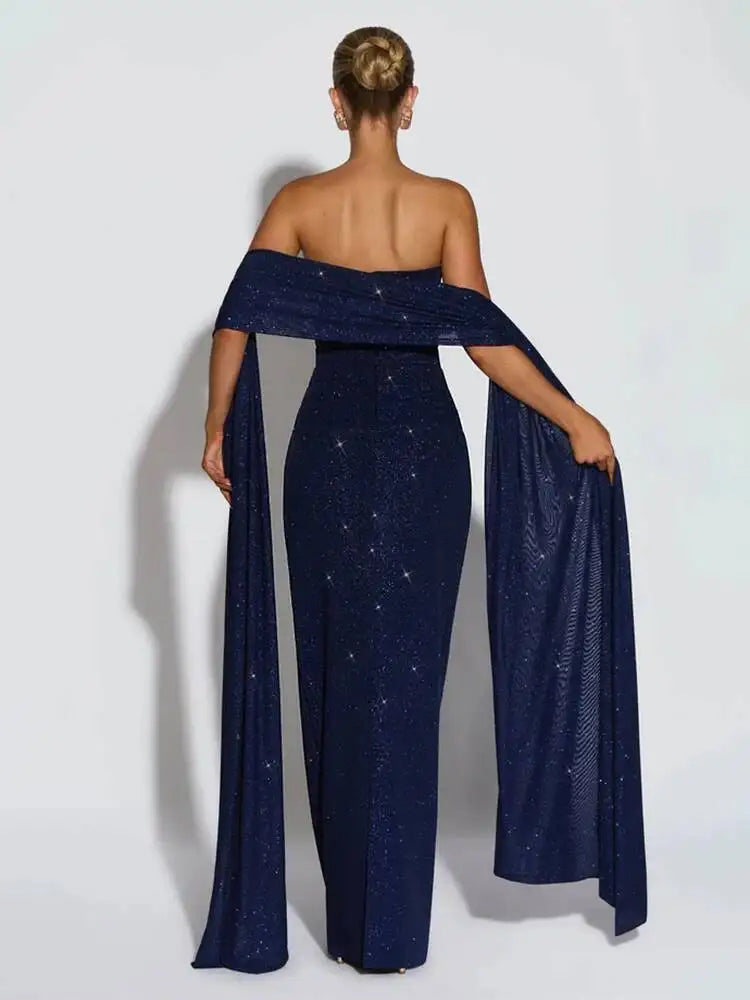 Women's Matching Scarf Strapless Long Dress