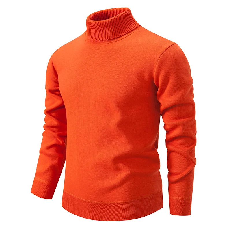 Men's Turtleneck Knit Pullover Sweater Ribbed Cuffs