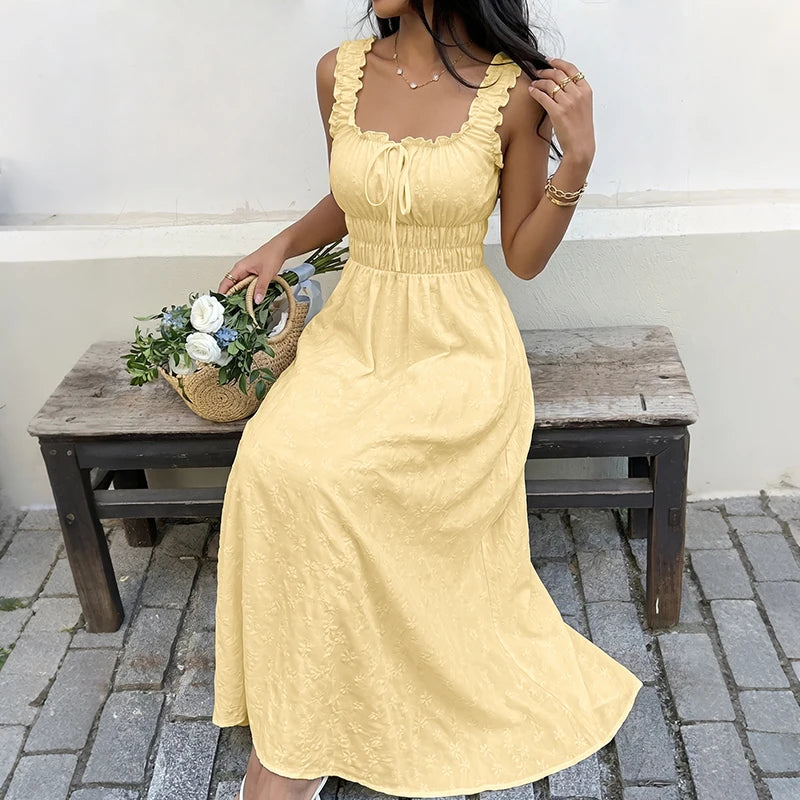 Women's Smocked Ruffle Strap Maxi Dress