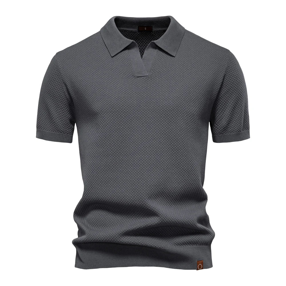 Men's Short Sleeve Collared Polo Shirt with Textured Pattern
