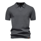Men's Short Sleeve Collared Polo Shirt with Textured Pattern