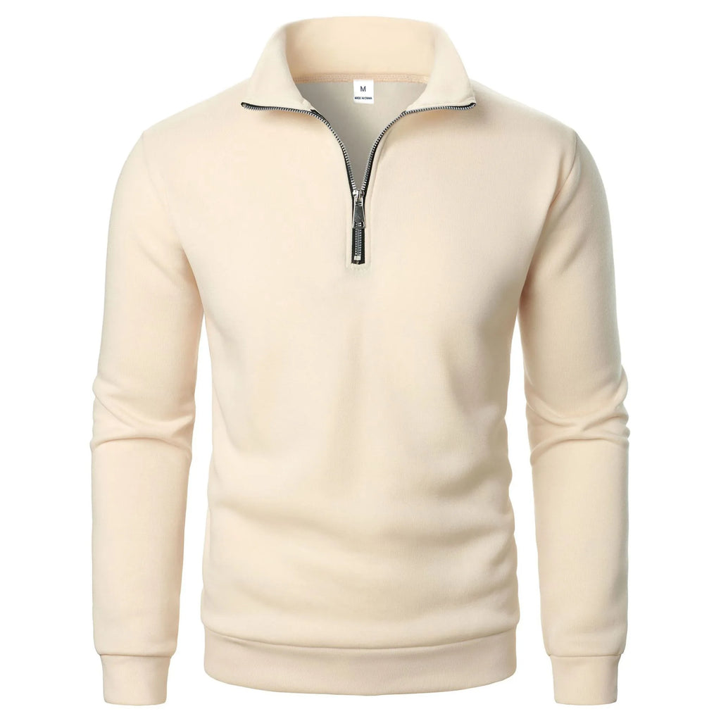 Men's Quarter Zip Jumper with Stand Collar Ribbed Cuffs