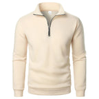 Men's Quarter Zip Jumper with Stand Collar Ribbed Cuffs