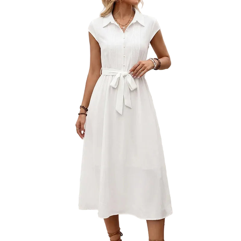 Women's Collared Flare Dress With Belt