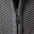 Men's Cable Knit Zip Cardigan with Ribbed Cuffs and Hem