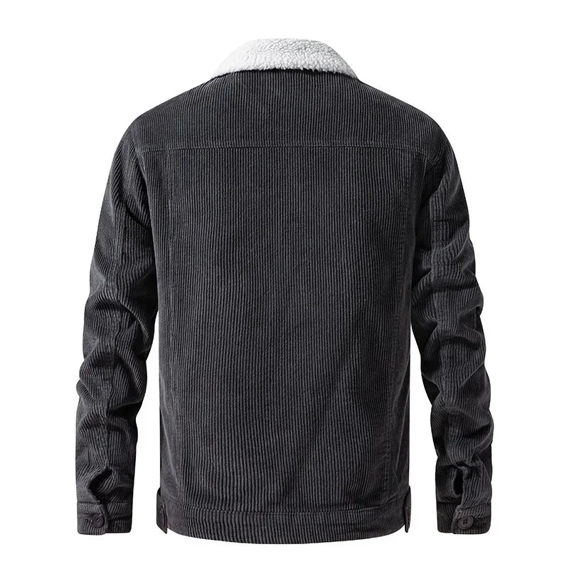 Men's Corduroy Jacket with Sherpa Lining – Long Sleeve Button Front Coat
