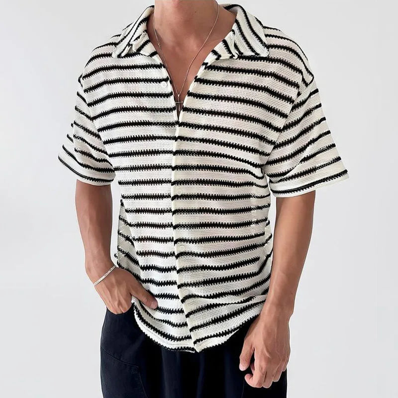 Mens Striped Camp Collar Top Shirt