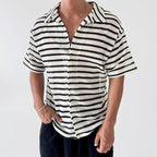 Mens Striped Camp Collar Top Shirt