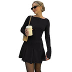 Crew Neck Long Sleeve Mini Skater Dress