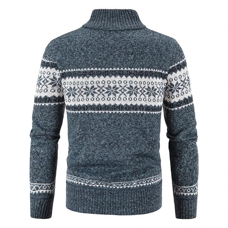 Men's Zip Up Sweater Stand Collar Patterned Knit Jacket