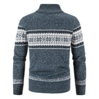 Men's Zip Up Sweater Stand Collar Patterned Knit Jacket