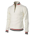 Men's Cable Knit Quarter Zip Jumper with Striped Trim