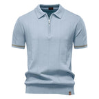 Men's Collared Short Sleeve Polo Shirt with Quarter Zip Closure