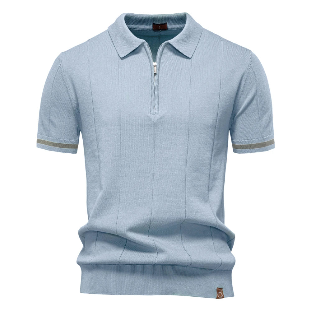 Men's Collared Short Sleeve Polo Shirt with Quarter Zip Closure