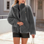 Women's Fleece Teddy Jacket – Hooded Full Zip Winter Coat with Front Pockets