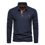 Men's Classic Collared Long Sleeve Polo Shirt with Embroidered Detail