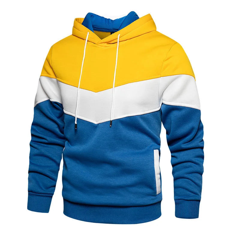 Men's Colour Block Hoodie – Long Sleeve Pullover Sweatshirt with Drawstring Hood