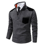Men's Long Sleeve Pullover Sweater Quarter Zip Chest Pocket