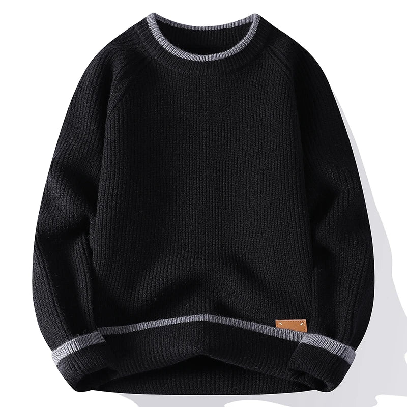 Men's Ribbed Knit Jumper with Crew Neck Long Sleeves
