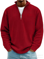 Men's Quarter Zip Ribbed Jumper with Stand Collar