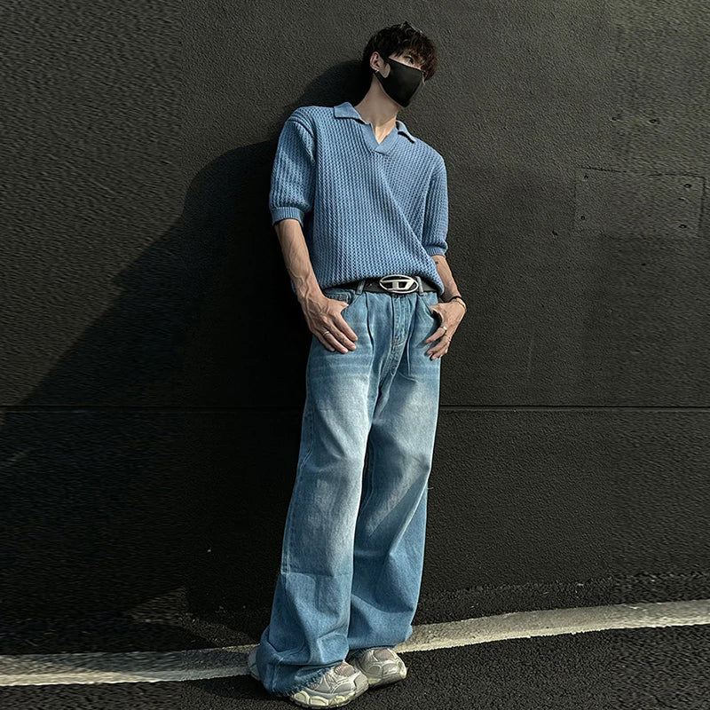 Men's Textured Open Collar Polo