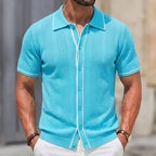 Ribbed Button Polo Shirt Men