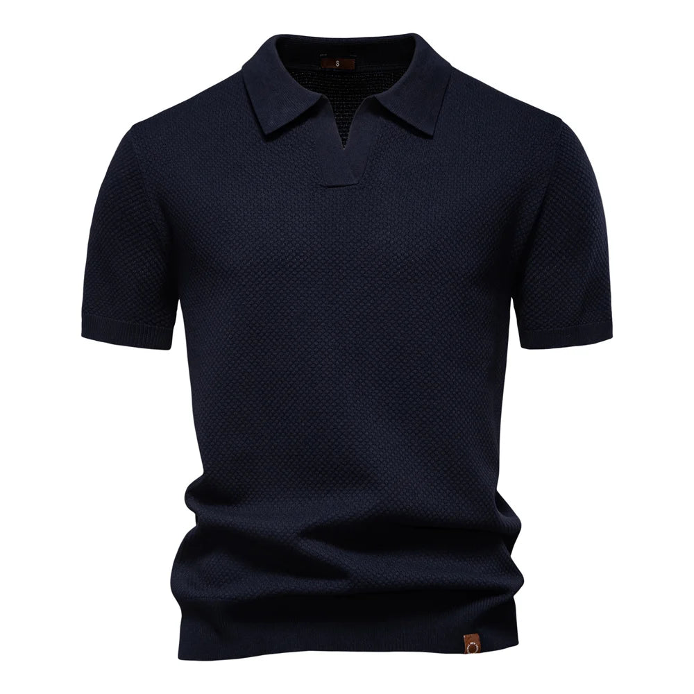Men's Short Sleeve Collared Polo Shirt with Textured Pattern