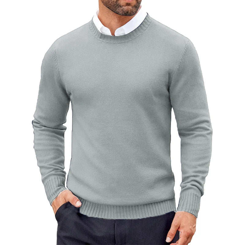Men's Crew Neck Knitted Jumper with Ribbed Cuffs
