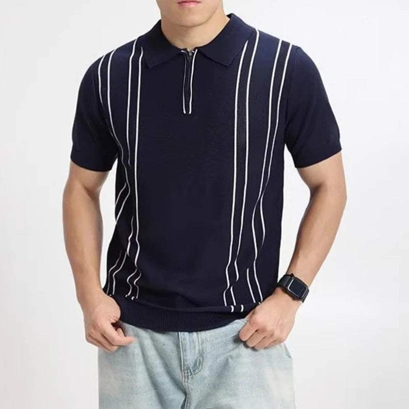 Striped Polo Shirt With Zip Closure