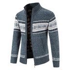 Men's Zip Up Sweater Stand Collar Patterned Knit Jacket