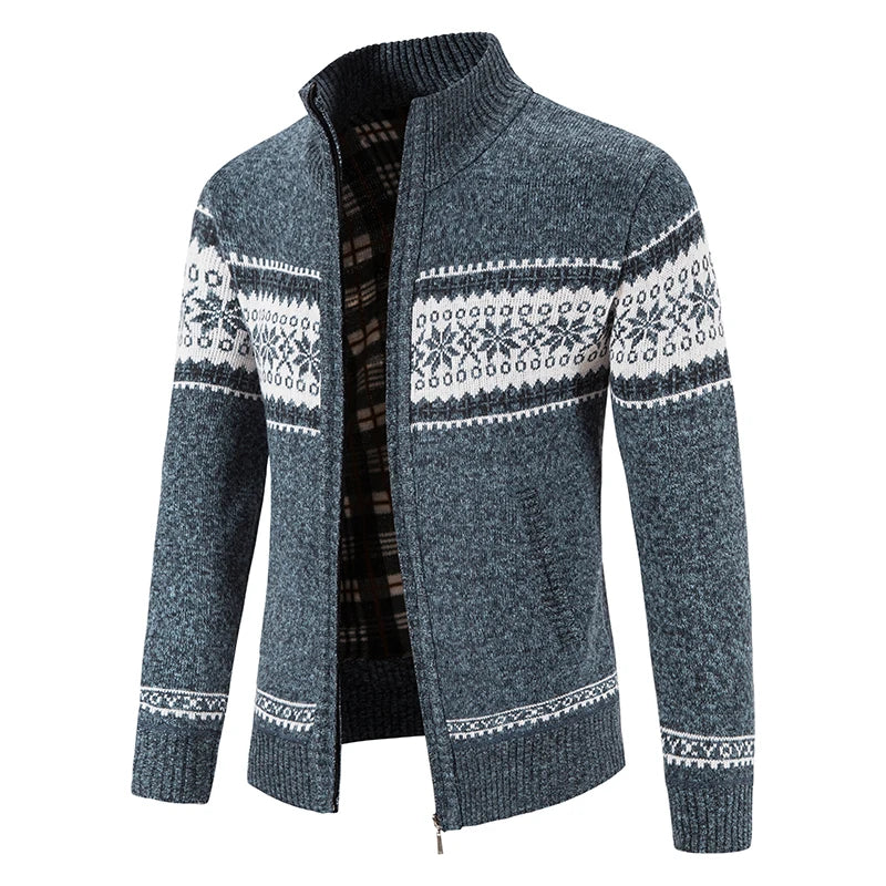 Men's Zip Up Sweater Stand Collar Patterned Knit Jacket