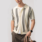 Contrast Stripe Button Up Knit Top