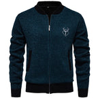 Men's Knitted Zip-Up Jacket – Stand Collar Long Sleeve Ribbed Cuffs Pockets